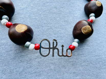 Buckeye Necklace with Script Ohio Pendant