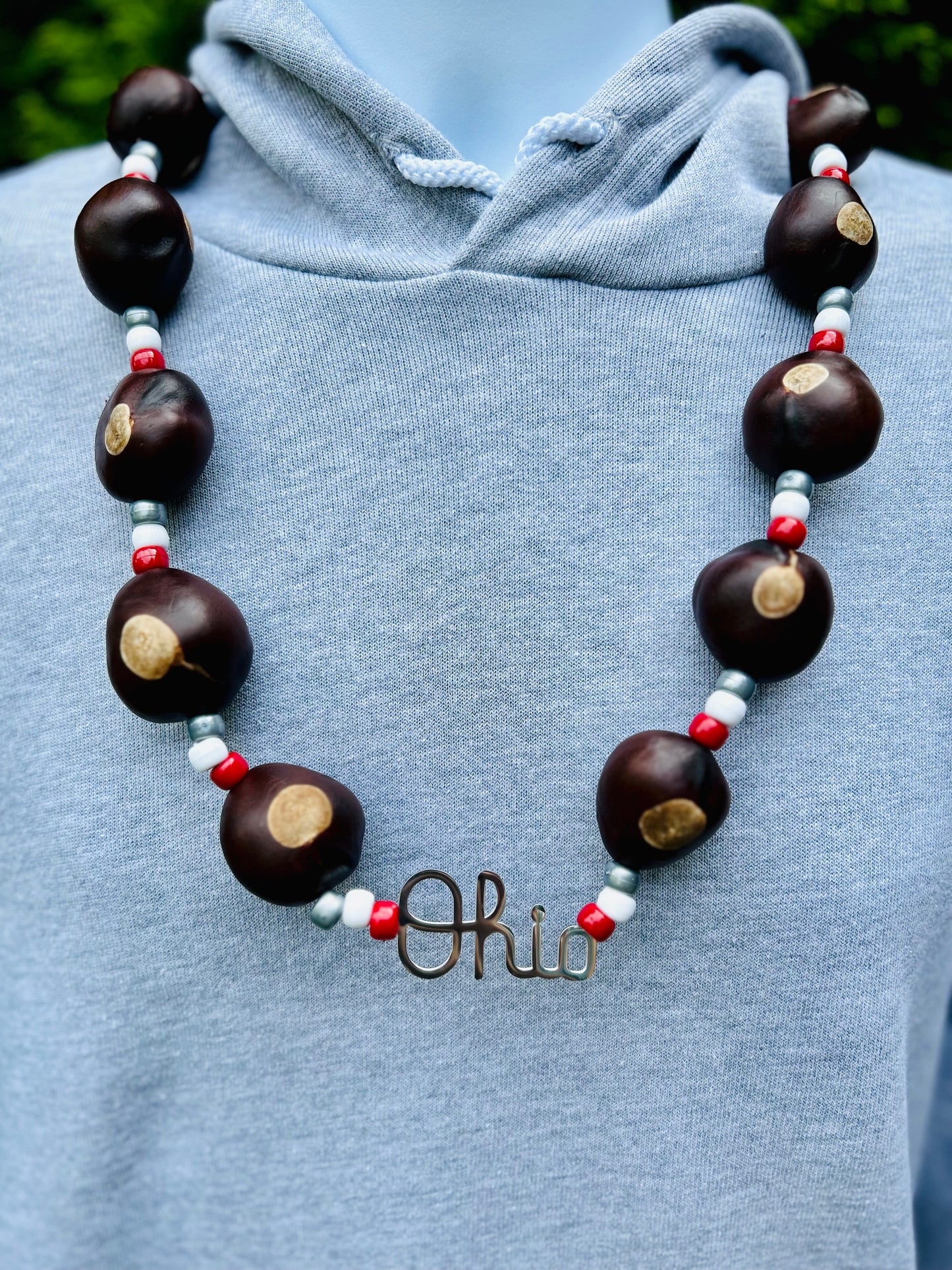 Buckeye Necklace with Script Ohio Pendant