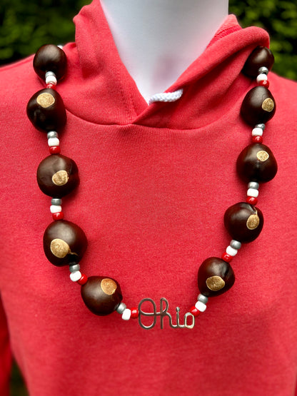 Buckeye Necklace with Script Ohio Pendant