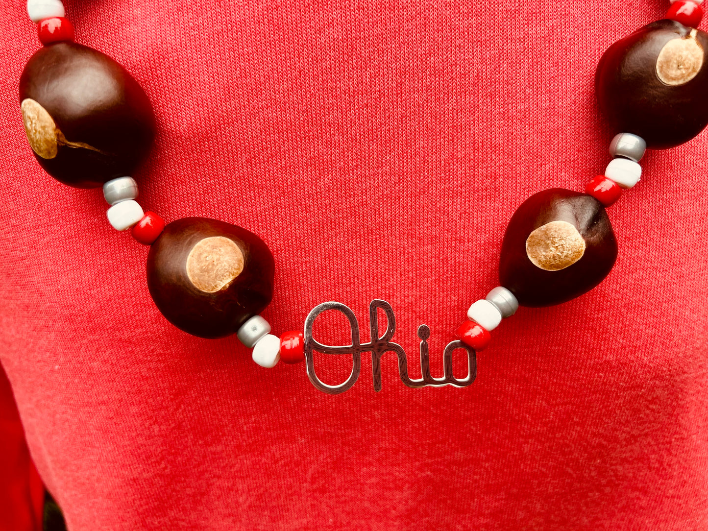 Buckeye Necklace with Script Ohio Pendant