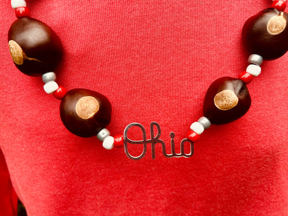 Buckeye Necklace with Script Ohio Pendant